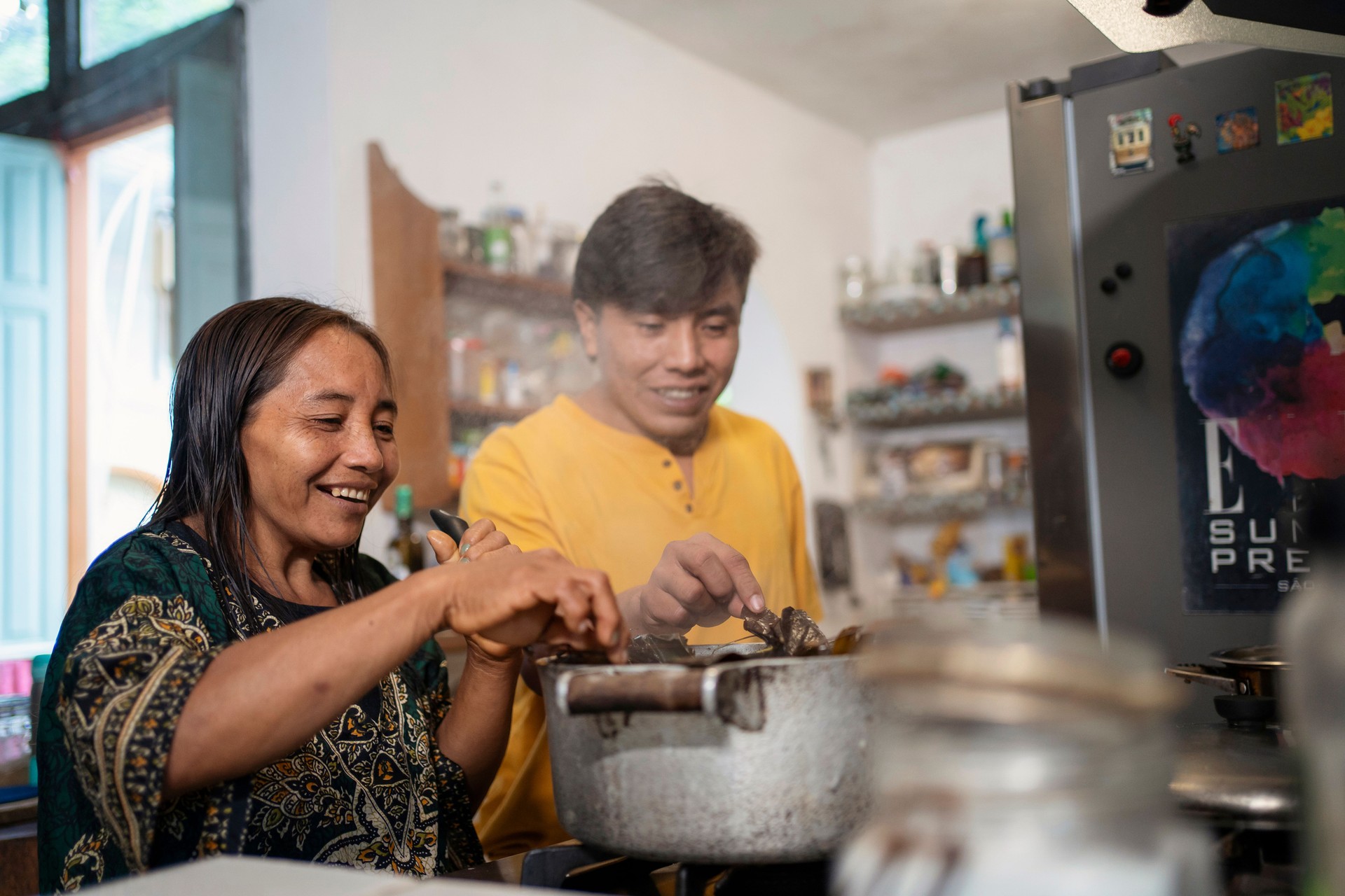 Indigenous family in the kitchen